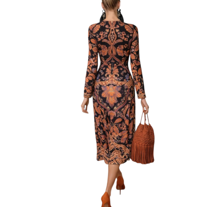 Rochie midi cu imprimeu baroc cu decolteu in V [2]