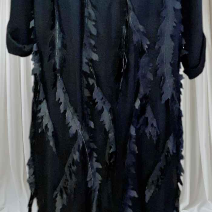 Rochie neagra din bumbac si tulle cu insertii in forma de frunze [3]