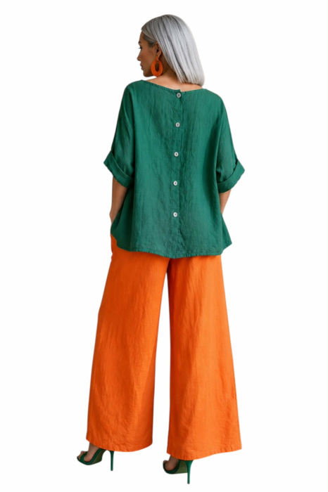 Bluza verde din in cu inchidere pe partea din spate [3]