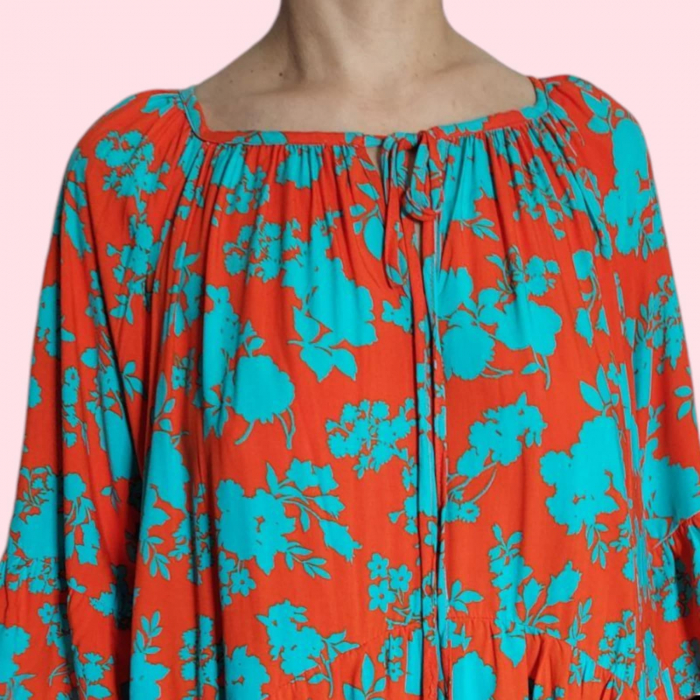Rochie Ampla cu Volane din Vascoza si Imprimeu Floral [3]