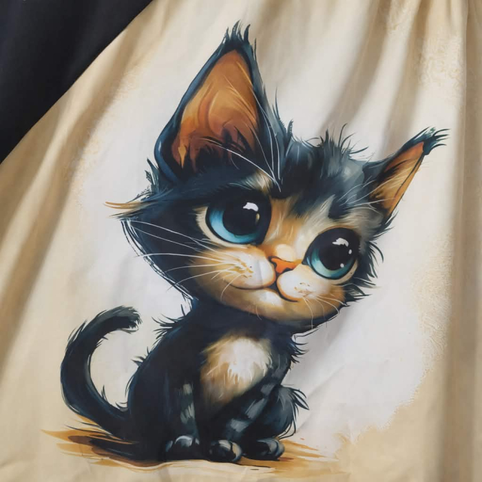 Rochie din bumbac negru cu imprimeu pisica si tulle la poale [3]