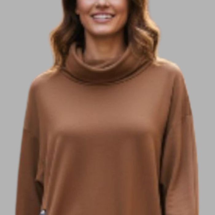 Rochie casual midi maro cu guler inalt si larg cu croi lejer [4]