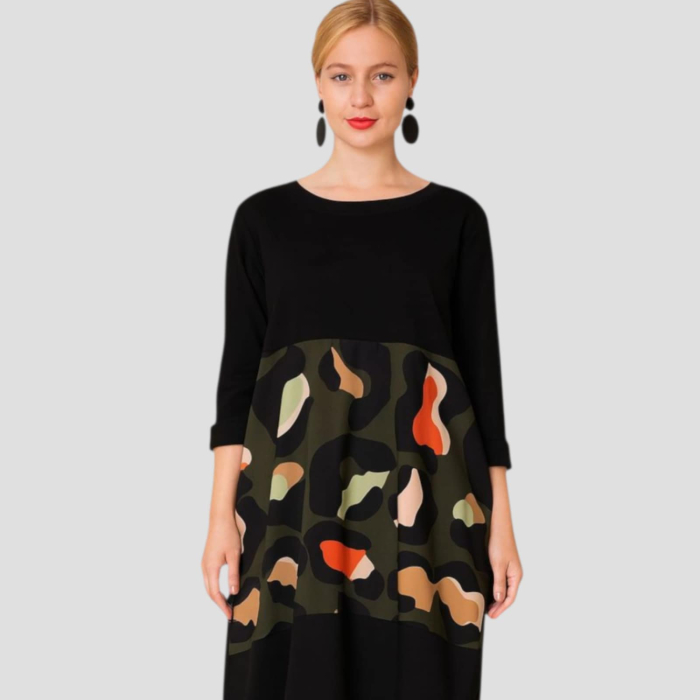 Rochie din Bumbac Asimetrica cu Satin Colorat [3]