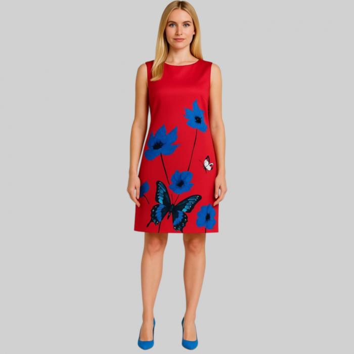 Rochie tip office cu imprimeu floral pe partea din fata fara maneci [1]