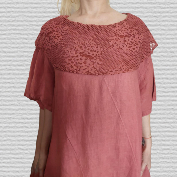 Rochie din in croi larg si guler din dantela [4]
