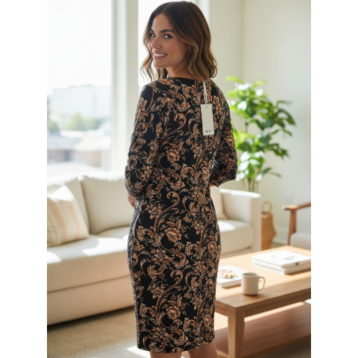 Rochie eleganta pe fond negru cu imprimeu flori maronii [3]