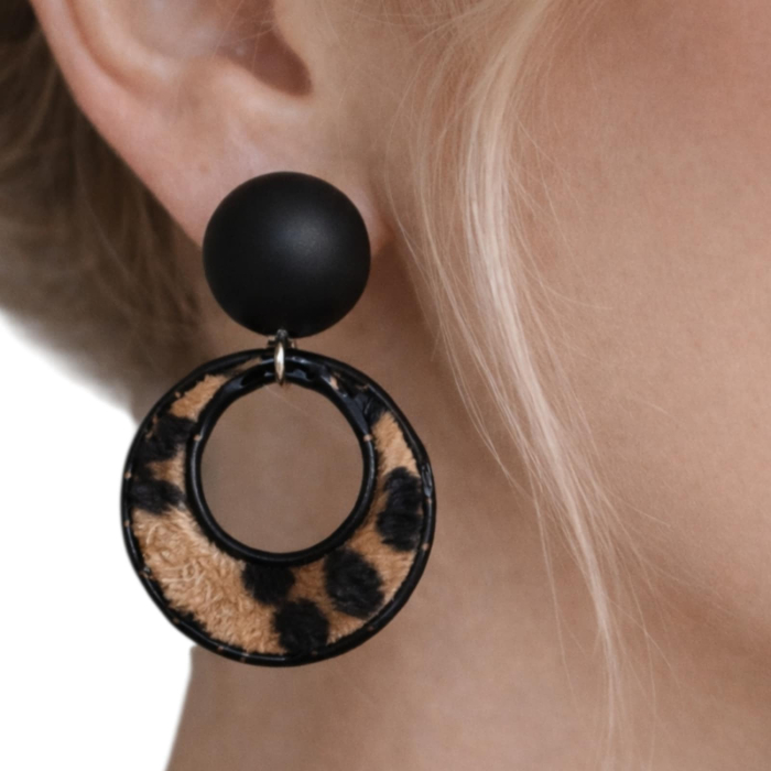 Cercei statement cu cerc si finisaj animal print leopard [2]