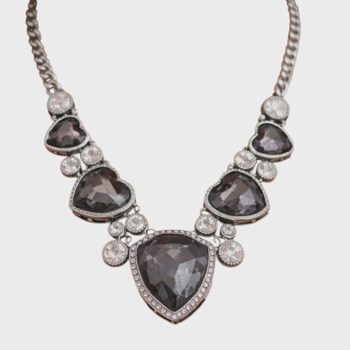 Set colier si cercei din metal inoxidabil argintiu si pietre sticla fumurii [2]