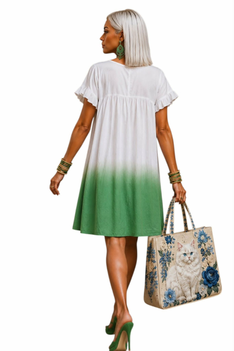 Rochie mini din bumbac in degrade cu macrame la decolteu [2]