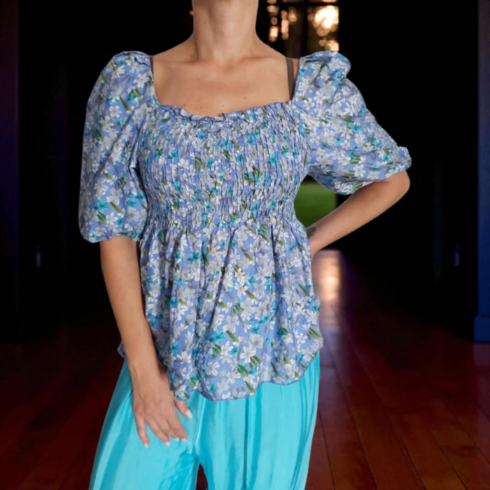 Bluza cu maneci bufante si plasa elastica la bust [3]
