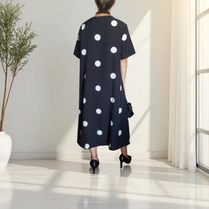 Rochie Croi Larg pe Fond Negru cu Buline Albe [4]