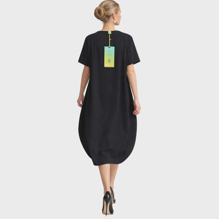 Rochie neagra din bumbac si floare pe tulle cusuta [2]