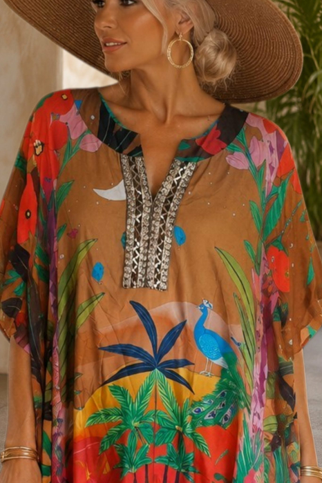 Rochie din vascoza cu imprimeu colorat si decolteu in V [2]