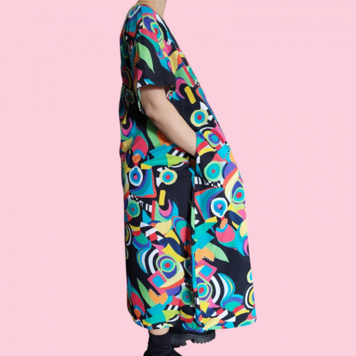 Rochie Colorata din Bumbac si Buzunare pentru Marime Mare [2]