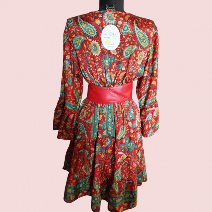 Rochie Mini din Matase Indiana cu Decolteu Parte peste Parte [2]