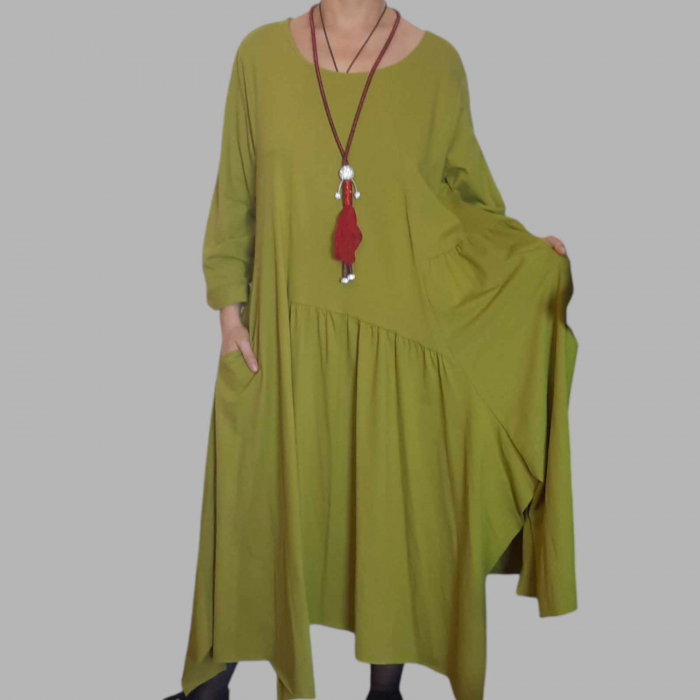 Rochie asimetrica din Bumbac Croi Larg cu Buzunare Laterale Ascunse [3]