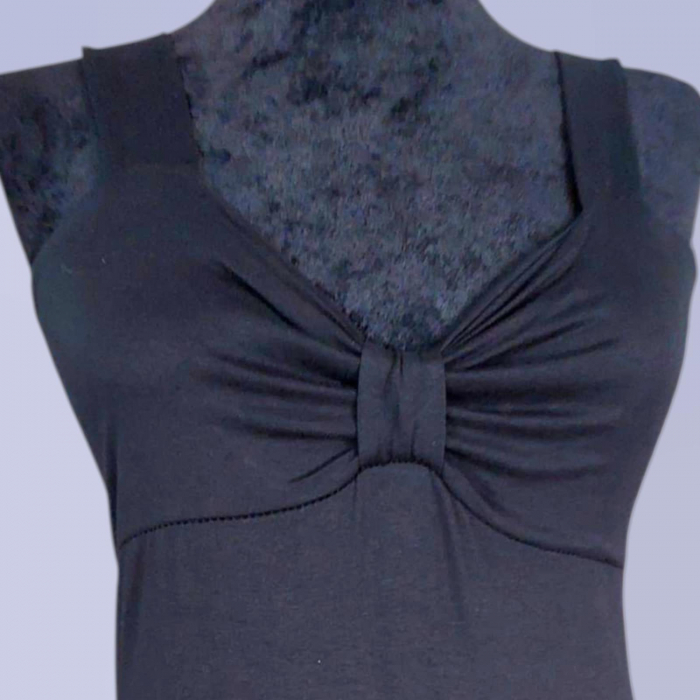 Rochie Lunga Neagra din Bumbac cu Bretele Stransa La Piept [2]