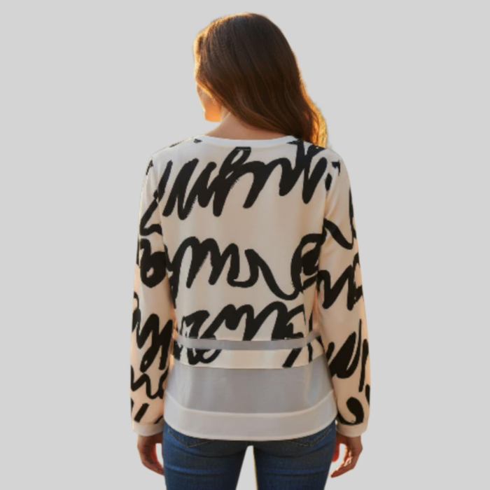 Bluza moderna pe fond alb cu imprimeu abstract negru [3]