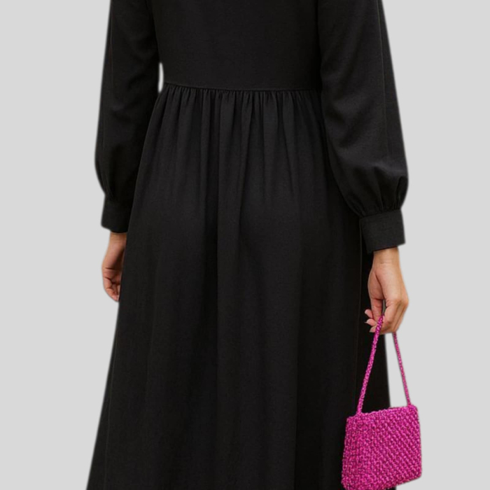 Rochie midi eleganta in doua culori  negru si albastru cu maneci lungi [5]