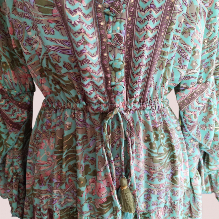 Rochie din Matase Indiana cu Decolteu Adanc si Elastic  in Talie [4]