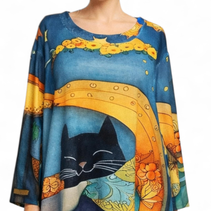 Rochie croi larg din bumbac  si pisica neagra cu buzunare laterale [3]