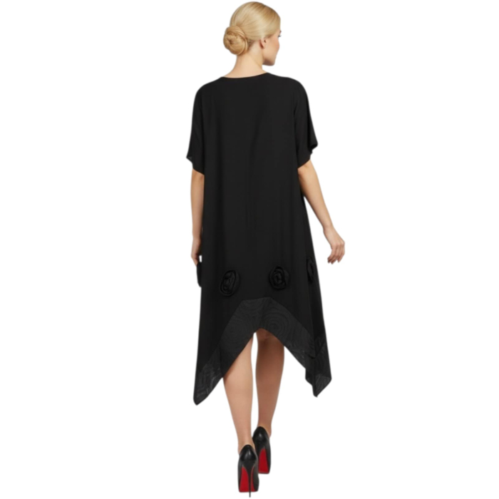 Rochie neagra din bumbac cu aplicatii florale cu maneci scurte [2]