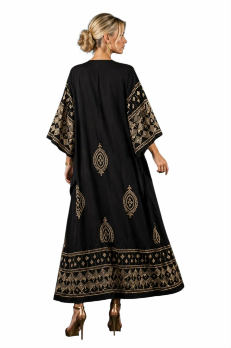 Rochie din vascoza pe fond negru cu fir lame auriu [3]