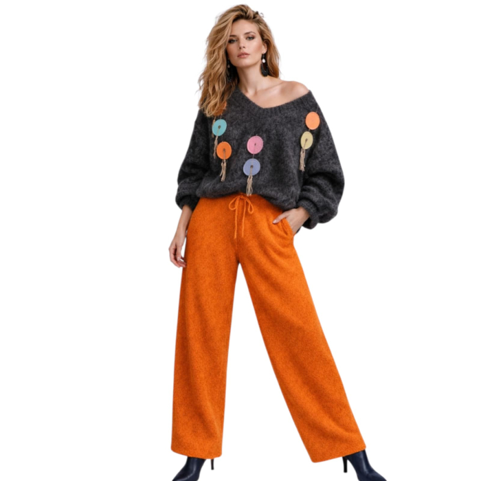 Pulover Oversized Gri Antracit din Tricot cu Aplicatii Circulare  Decorative-magazinchestii.roo [3]