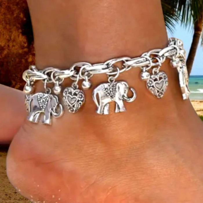 Bratara pentru Glezna din Metal Inoxidabil cu Pandantive Elefant [2]