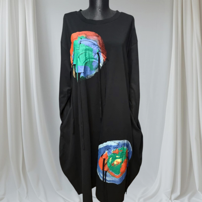 Rochie neagra  din bumbac tip Desigual cu imprimeu colorat [3]