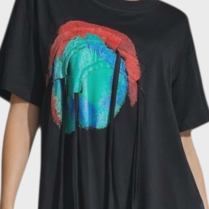 Rochie croi larg din bumbac  tip Desigual cu maneca scurta [3]