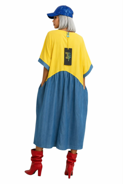 Rochie din bumbac si denim cu flori brodate pe partea din fata [2]