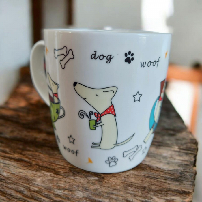 Cana cu toarta  din ceramica cu desene pisici si catei [2]