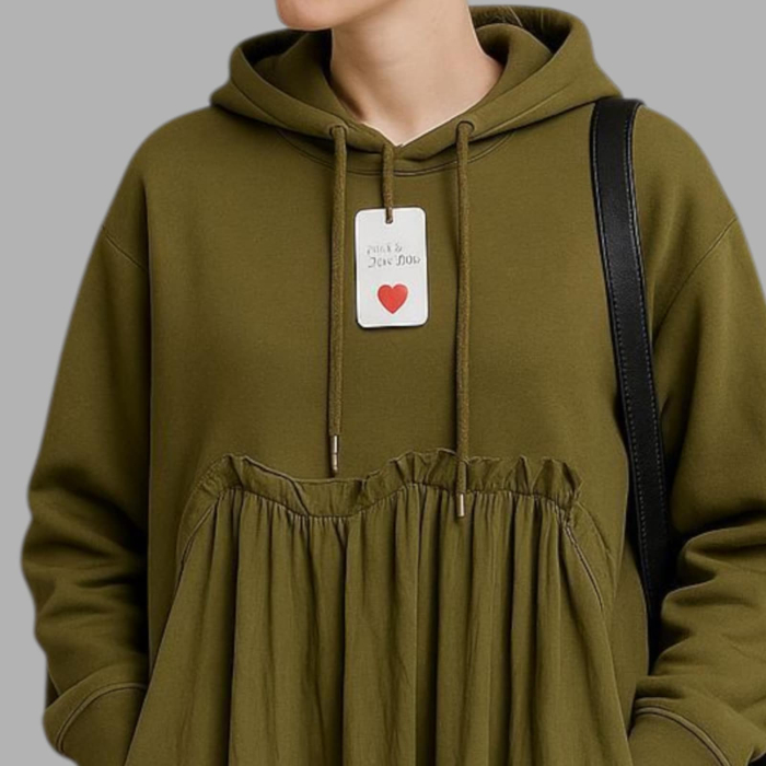 Rochie din bumbac tip hanorac in doua nuante de verde kaki cu buzunare laterale [2]