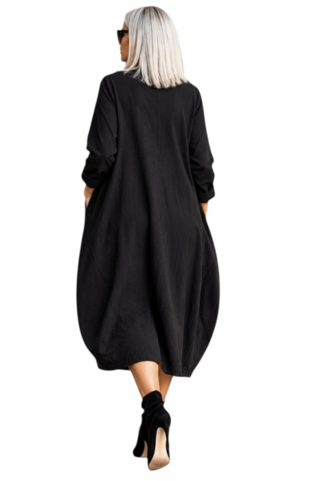Rochie din bumbac usor balon cu pense si aplicatie florala [2]