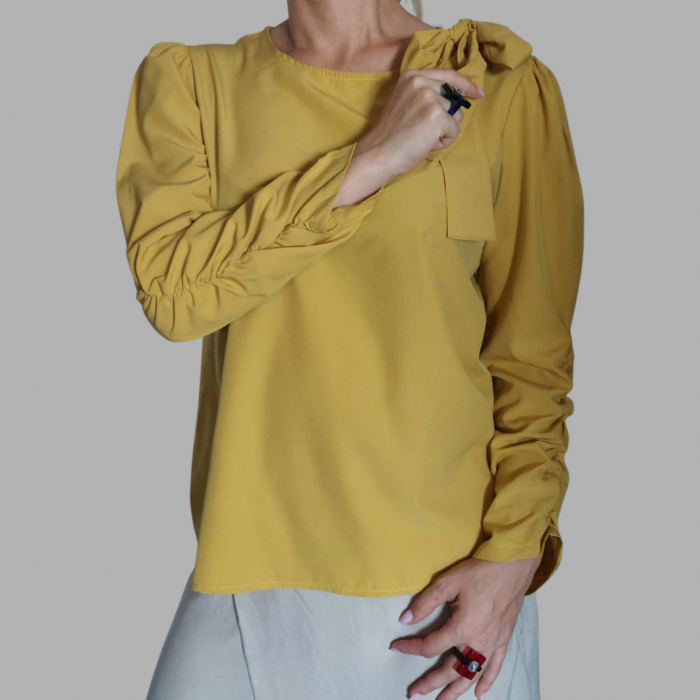 Bluza Galben Mustarcu Funda pe Umar si Maneci Stranse [3]