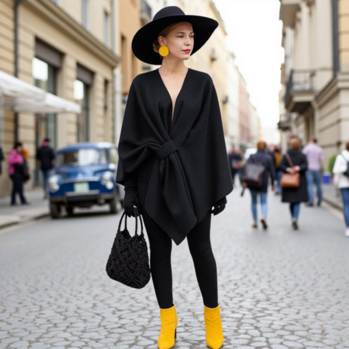 Pelerina Neagra Tip Poncho Stil Versatil si Modern din Material Moale si Placut [1]