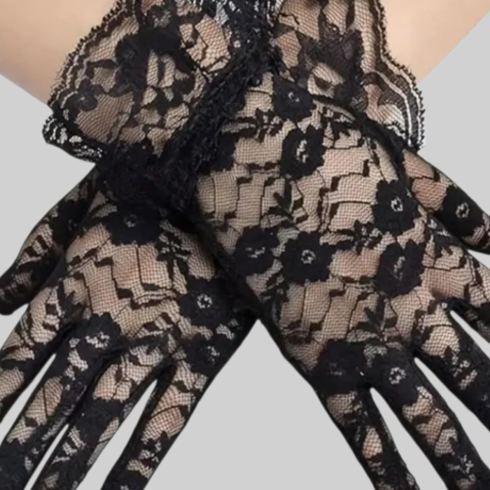 Manusi Elegante din Dantela Neagra cu Volan la Incheiatura [2]