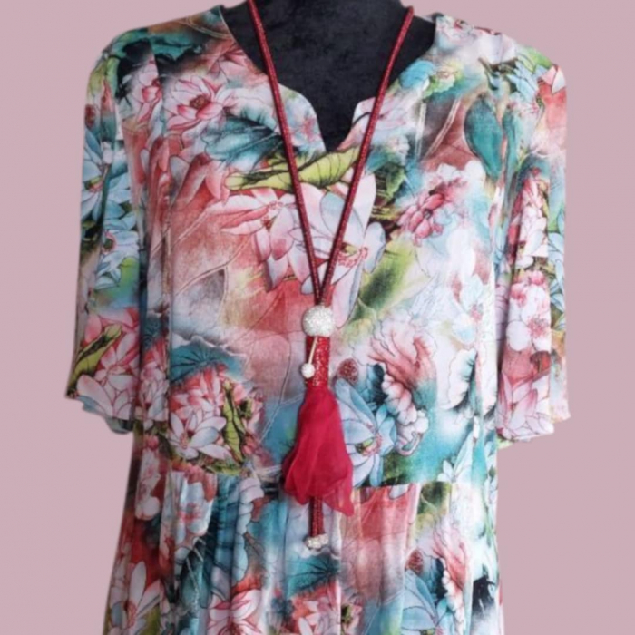 Rochie din Vascoza tip Baby Doll cu Imprimeu Floral [2]