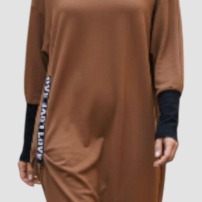 Rochie casual midi maro cu guler inalt si larg cu croi lejer [3]