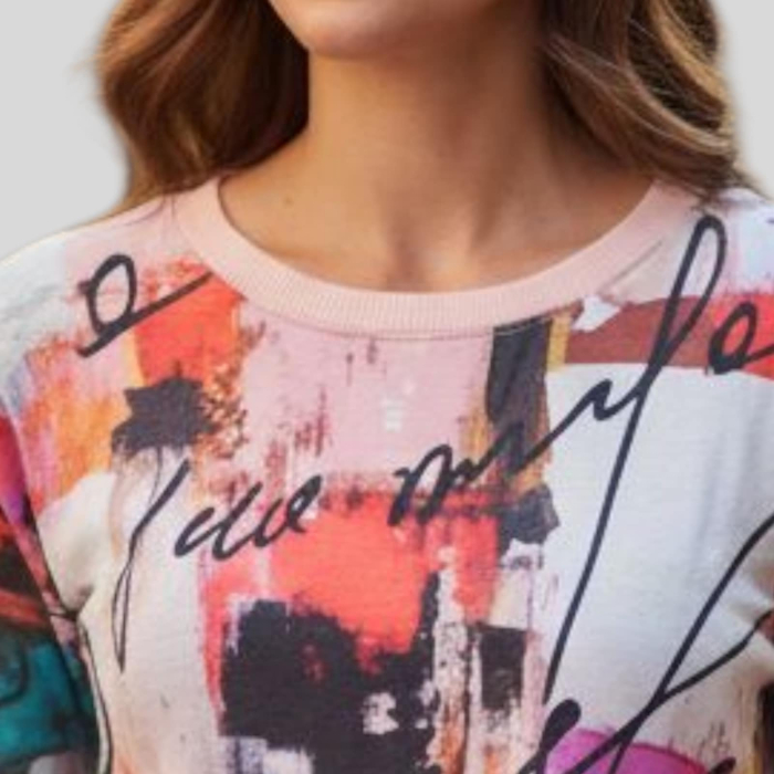 Rochie casual multicolora cu imprimeu abstract si siluete pisici [3]