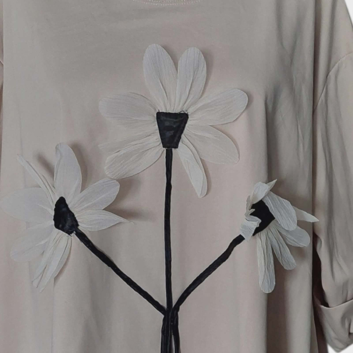 Rochie asimetrica crem din bumbac si tulle cu maneci lungi [2]