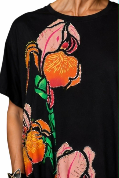 Rochie din bumbac asimetrica cu imprimeu floral cu paiete [3]