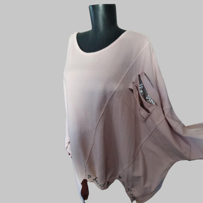 Bluza asimetrica din bumbac cu taieturi decorative si paiete [3]