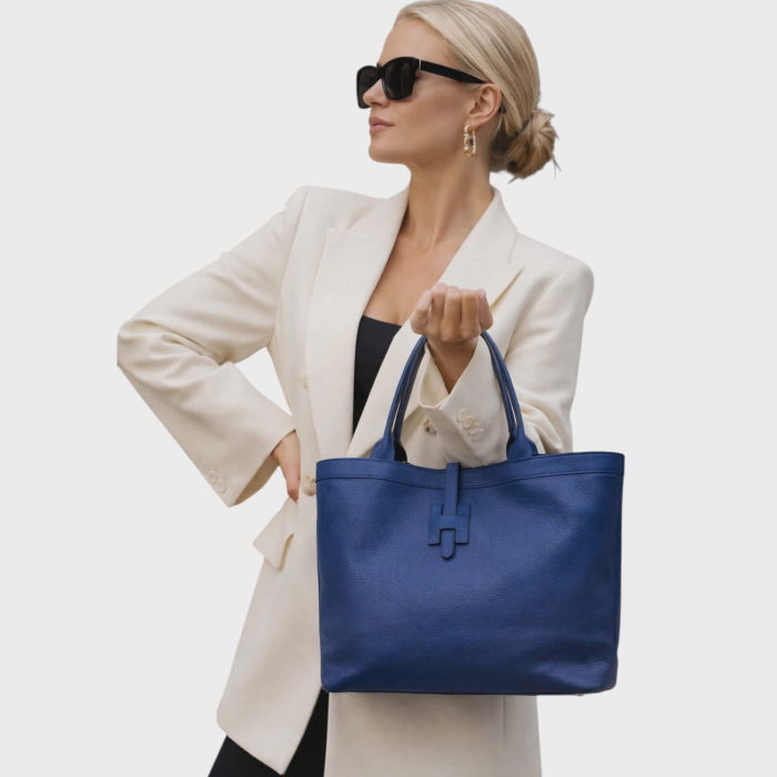 Geanta eleganta  mare din piele naturala albastra [5]