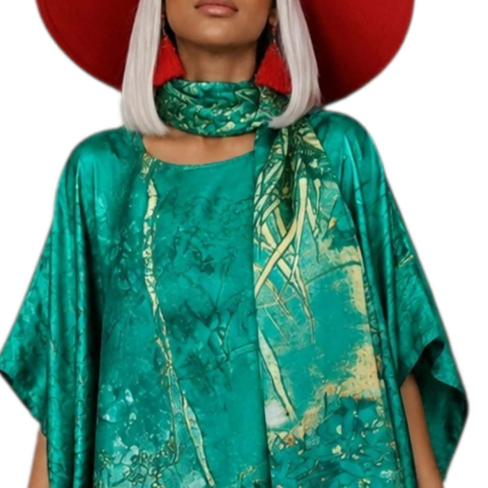 Rochie lunga din satin tip Kaftan cu  esarfa cadou [2]