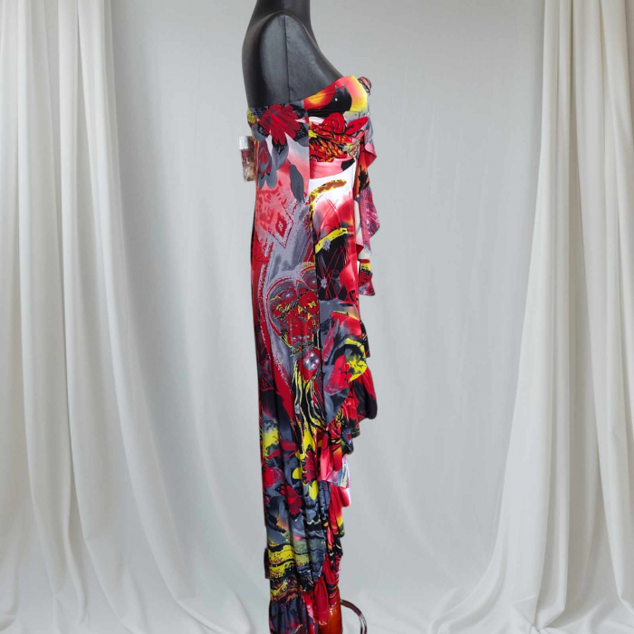Rochie de vara asimetrica din lycra   cu volan si bretele transparente [3]