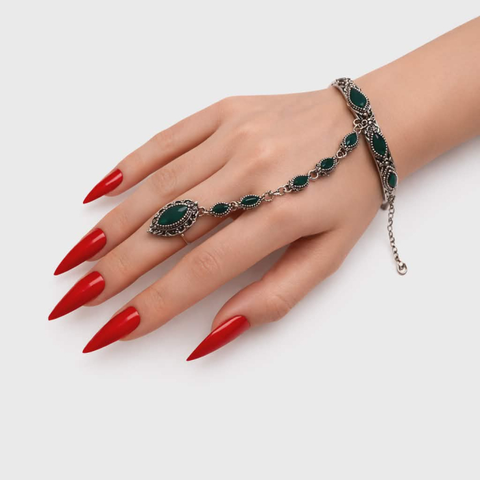 Set compus din bratara si inel din metal inxidabil si pietre verzi [2]