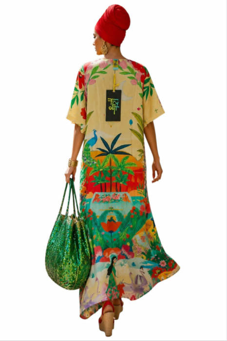 Rochie din vascoza cu imprimeu colorat si decolteu in V [3]