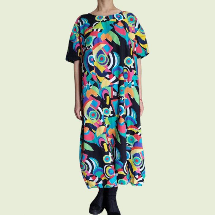 Rochie Colorata din Bumbac si Buzunare pentru Marime Mare [1]